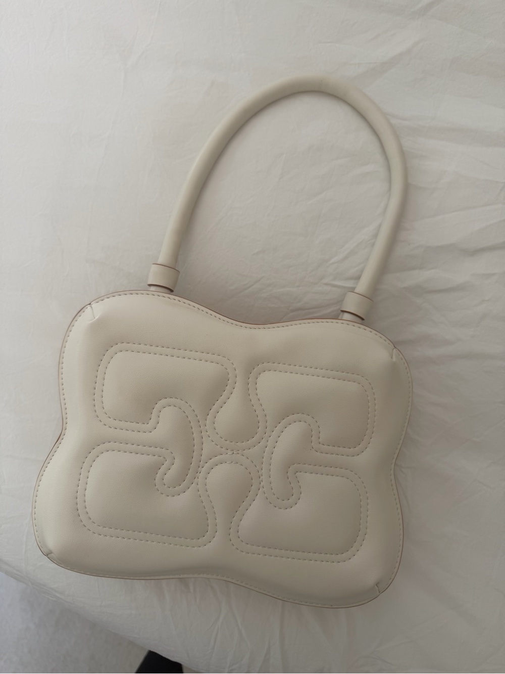 Ganni Cream Sculptural Quilted Top-Handle Shoulder Bag